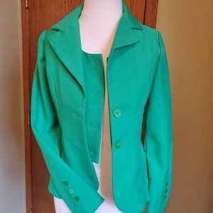 Vintage 70s Kelly Green polyester twill handmade jacket and vest